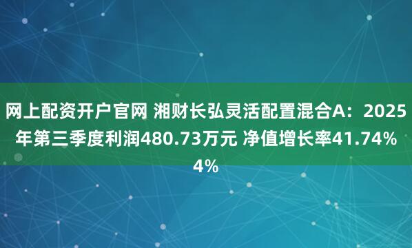 网上配资开户官网 湘财长弘灵活配置混合A:2025年第三季度利润480.73万元 净值增长率41.74%