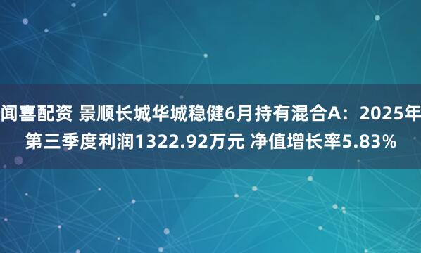 闻喜配资 景顺长城华城稳健6月持有混合A：2025年第三季度利润1322.92万元 净值增长率5.83%